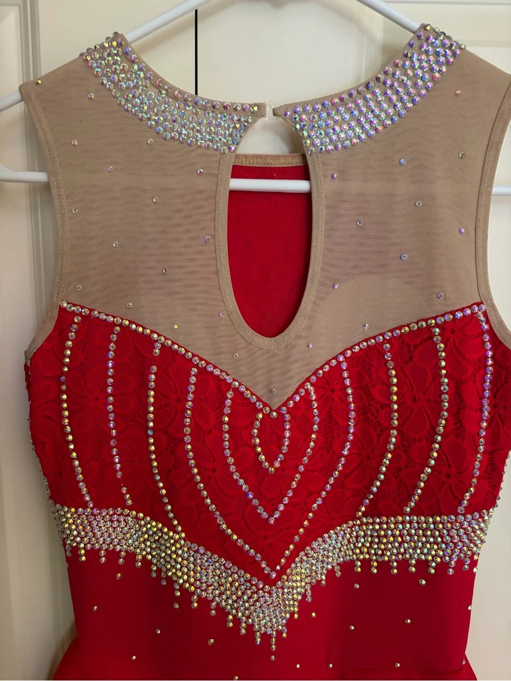 Red Figure Skating Dress with Rhinestone Accents